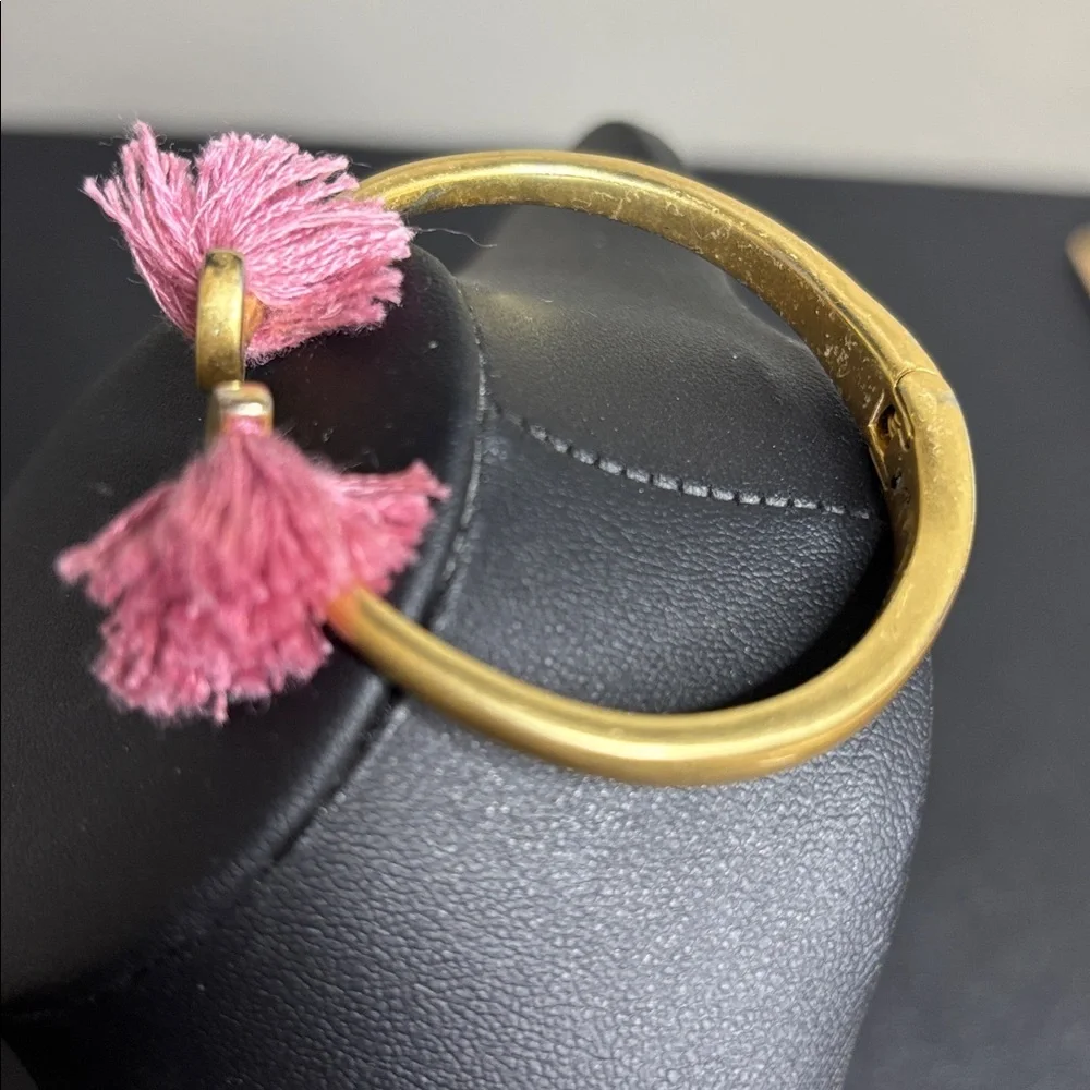 Madewell Pink Fringe Hinge Gold Tone Cuff Bangle Bracelet Jewelry Boho